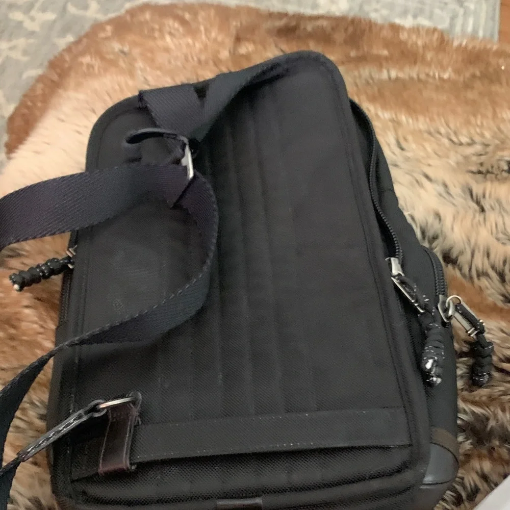Tumi Black Nylon Messenger Crossbody with Brown Leather Accents